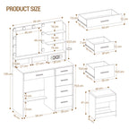 Hzuaneri dressing table with 10 LED lights, stool, vanity table with large mirror, dressing tables with power outlet, hairdryer holder, and multiple drawers, white,DT39003X