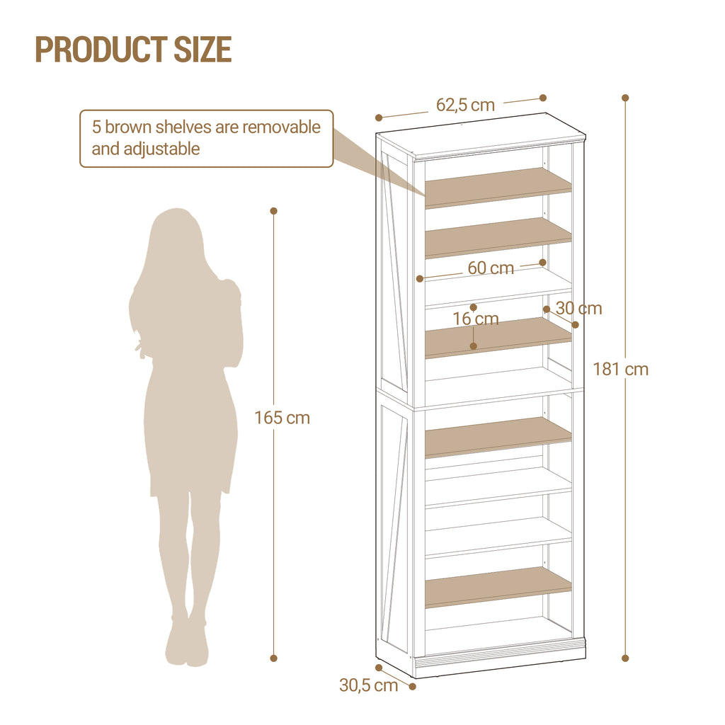 Hzuaneri Shoe Cabinet, Freestanding Shoe Cabinet with 27-30 Pairs, Adjustable Shelves, Shoe Cabinet for Entrance, Living Room, Bedroom, 10 Levels (62.5 W cm), White SR52603X