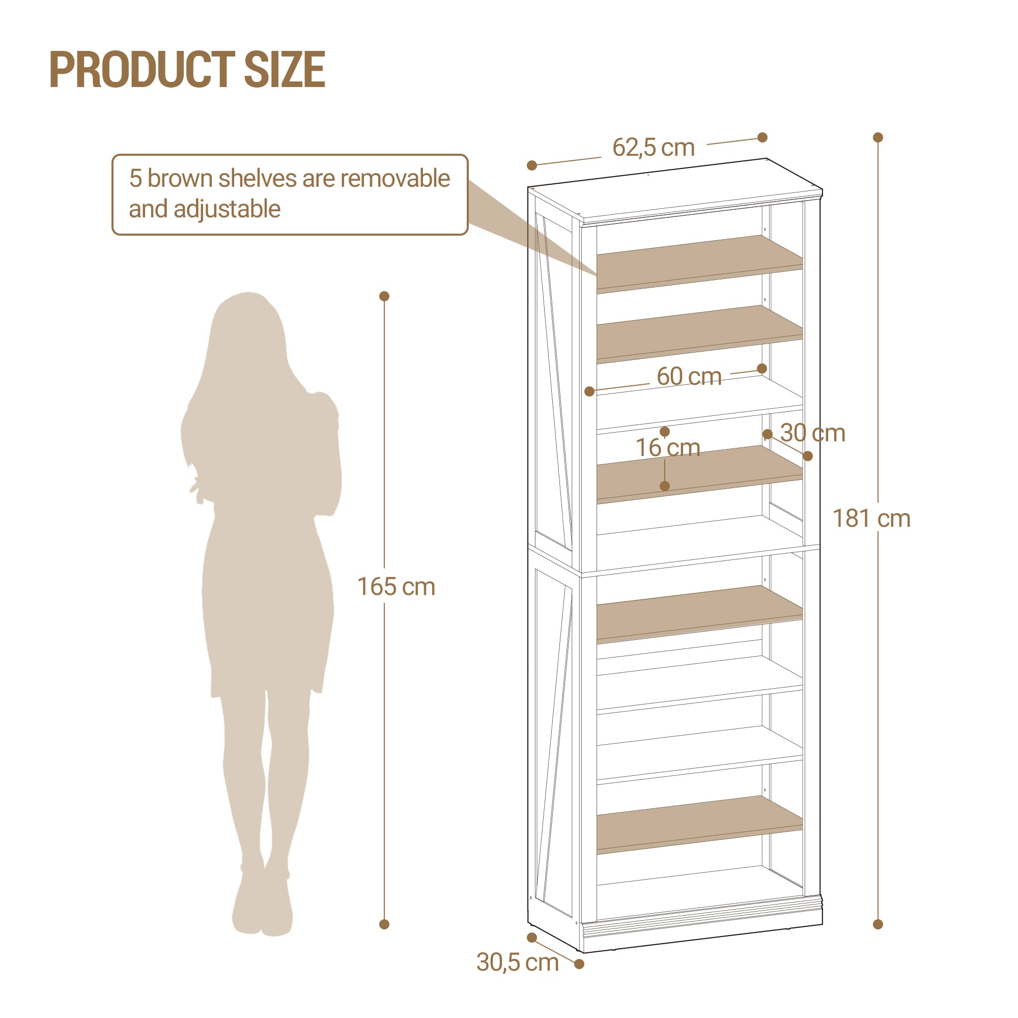 Hzuaneri Shoe Cabinet, Freestanding Shoe Cabinet with 27-30 Pairs, Adjustable Shelves, Shoe Cabinet for Entrance, Living Room, Bedroom, 10 Levels (62.5 W cm), White SR52603X