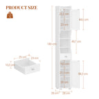 HEXCELEN Bathroom Cabinet, Narrow Tall Bathroom Cabinet, Bathroom Tall Cabinet with 2 Doors and 1 Drawer, Adjustable Shelves, Open Compartment, Space-Saving Bathroom Shelf, 28 x 28 x 180 cm, White, 480013X