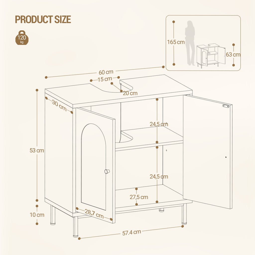 Hzuaneri Vanity Unit with 2 Doors, Adjustable Shelf, Lots of Storage Space, Freestanding, Country House Style, 30 x 60 x 63 cm, Black BC19104G