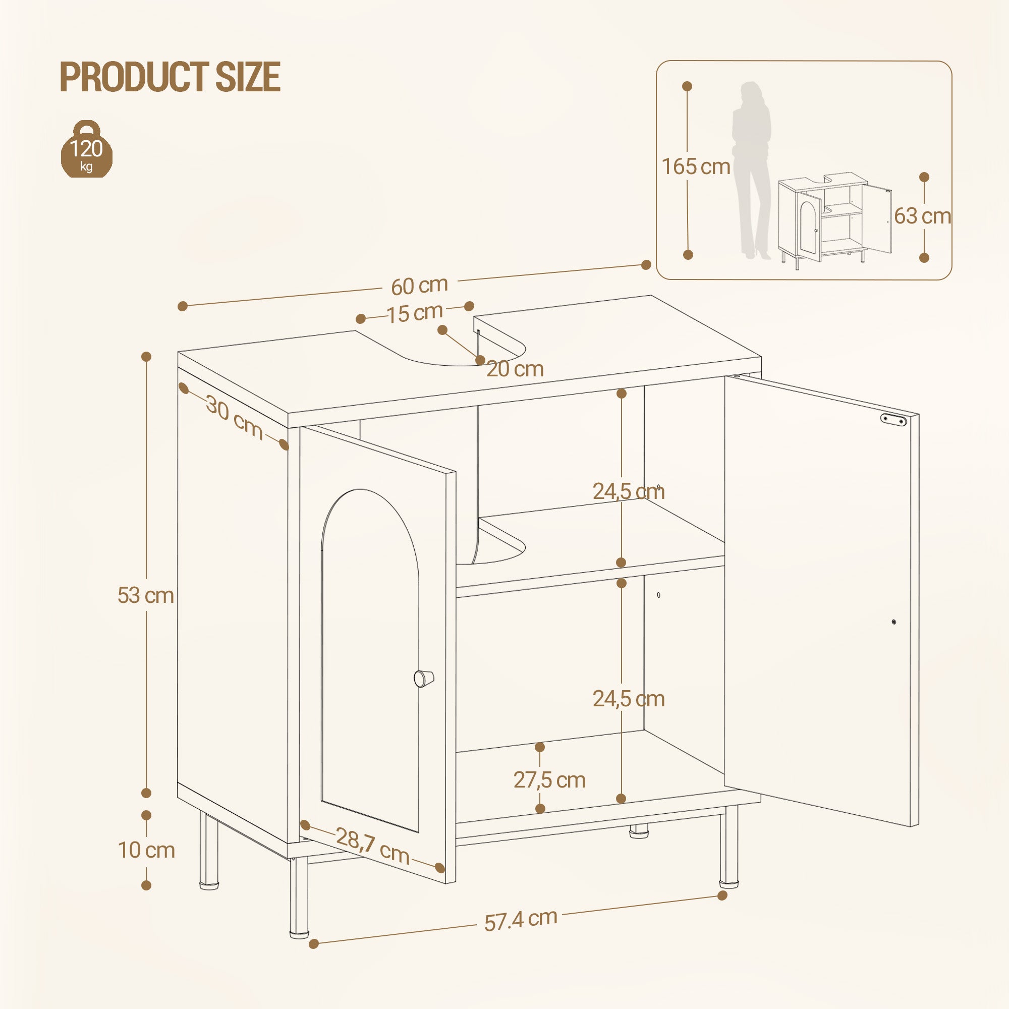 Hzuaneri Vanity Unit with 2 Doors, Adjustable Shelf, Lots of Storage Space, Freestanding, Country House Style, 30 x 60 x 63 cm, Black BC19104G