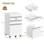 Hzuaneri rolling container, filing cabinet, lockable office cabinet with 3 drawers, extra storage space on top, drawer cabinet for DIN A4, Letter, for office, home office, 40 x 40 x 70 cm White FC41003X