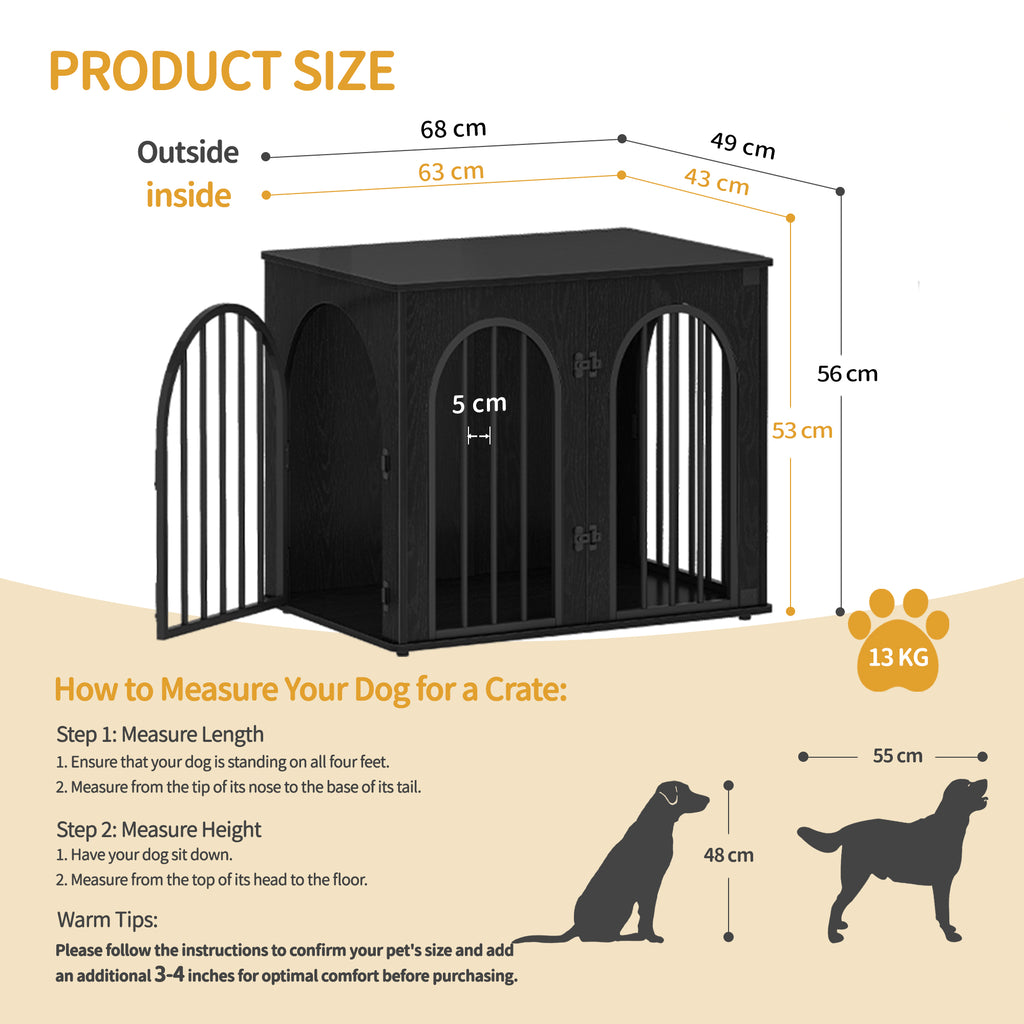 Hzuaneri Dog Cage Furniture, 68 cm Dog Box for Home, 3 Doors, Arch Door, Modern Dog Box Indoor for Dogs, Side Table, Dog Cage Heavy Duty,DFC85504B