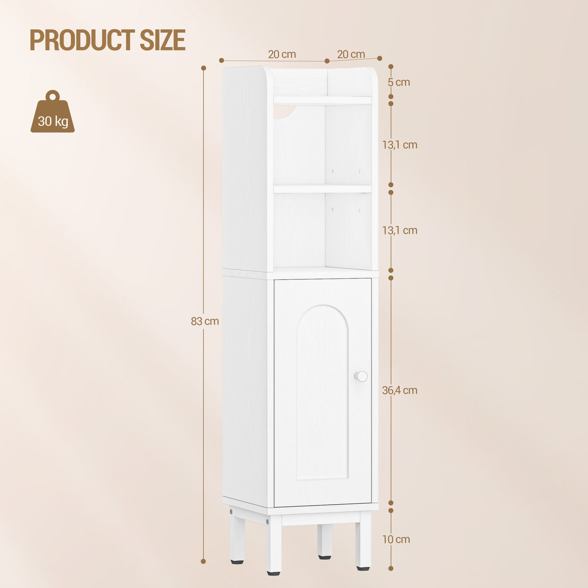 Hzuaneri Bathroom Cabinet, Bathroom Furniture, Narrow Cabinet, Adjustable Shelves, Space Saving, Easy Assembly, 20 x 20 x 83 cm, White BC08213W
