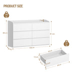 Hzuaneri Chest of Drawers 138 cm, Chest of Drawers with 6 Drawers, Side Cabinet with Work Surface, Locker with Top Rail, Suitable for Living Room and Bedroom, 40 x 138 x 84 cm, White DC32603X