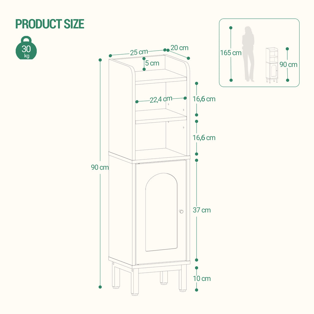 Hzuaneri Bathroom Cabinet, Small Corner Floor Cabinet with Door and Shelves, Narrow Toilet Paper Cabinets, Bathroom Organizer with Adjustable Shelf, for Small Spaces, Black, BC38204G
