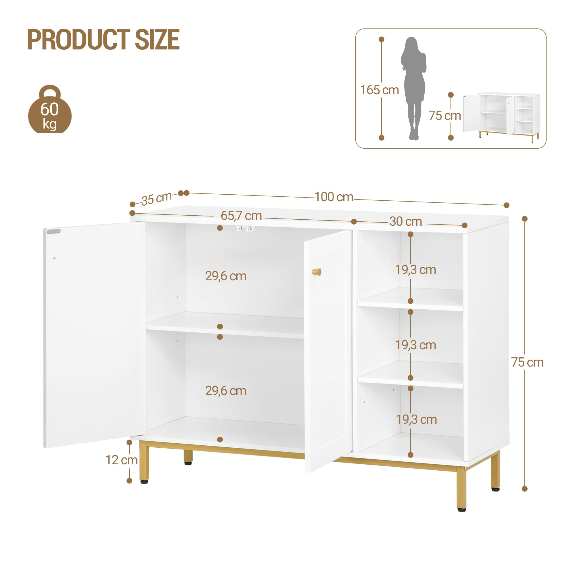 HEXCELEN  ‌Modern 2-Door Cabinet with Open Shelf, for Bathroom & Kitchen