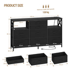 Hzuaneri Chest of Drawers 140 cm, 2 USB & 2 AC Ports, Chest of Drawers with 8 Fabric Drawers, Versatile Storage Furniture for Living Room and Bedroom, 30 x 140 x 86 cm, Black DU03804B
