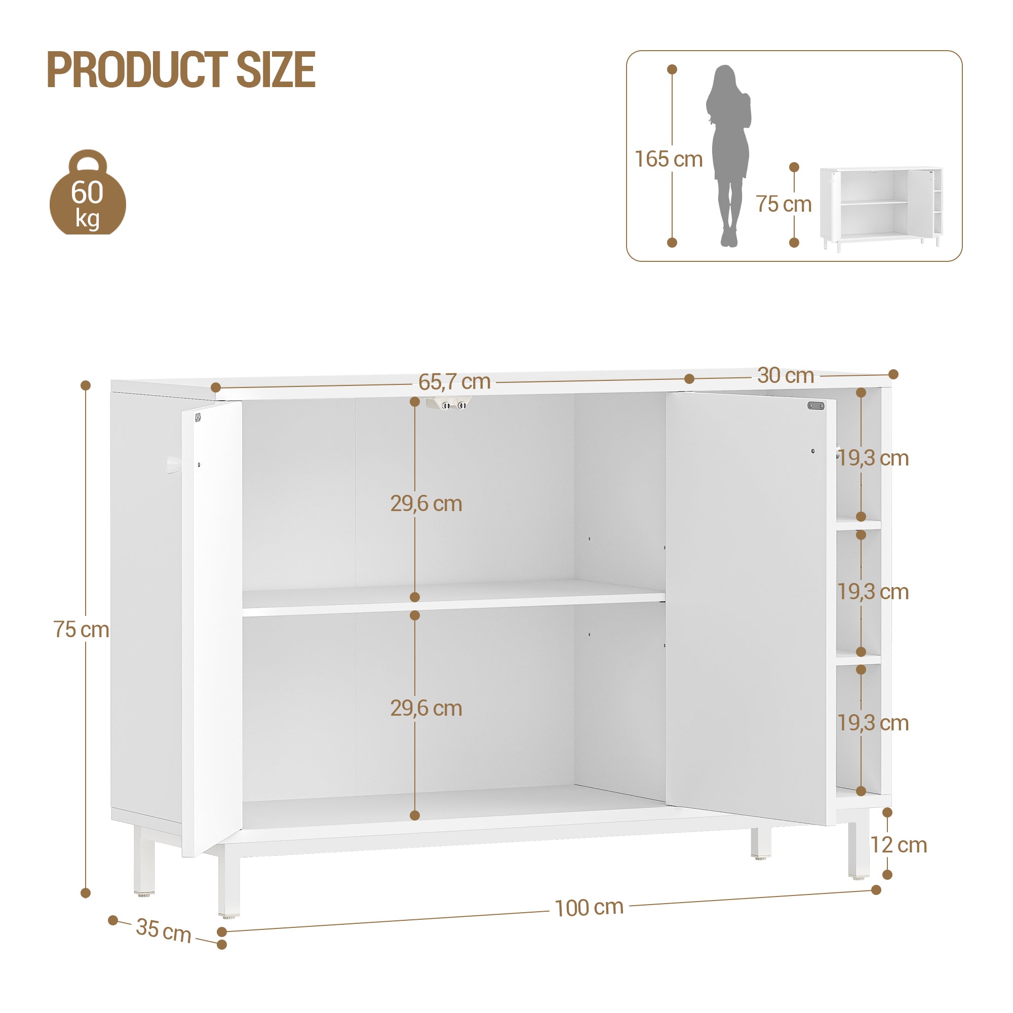 HEXCELEN  ‌Modern 2-Door Cabinet with Open Shelf, for Bathroom & Kitchen