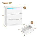 Hzuaneri DC01303XEU Chest of Drawers with LED Lighting 3 Drawers Locker with Lighting Modern Style Suitable for Living Room and Bedroom 40 x 70 x 80 cm White