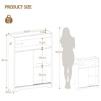 Hzuaneri Bathroom Storage Cabinet, Bathroom Floor Cabinet with Sliding Doors, Toilet Paper Holder and Hooks, Freestanding Storage with Adjustable Shelf, for Living Room, Bedroom, White BC62813X