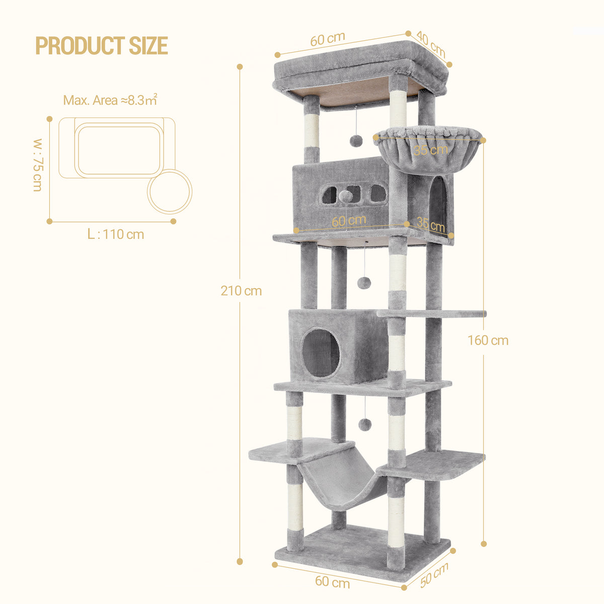 Hzuaneri Cat Tree,  Large Cat Tower for Indoor Cats, Multi-Level Cat House with Condo