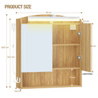 Hzuaneri Bathroom Cabinet with Mirror, Bathroom Wall Cabinet with LED Lighting, Mirror Cabinets with Doors and Open Compartment, Adjustable Shelf, Hair Dryer Shelf and Hooks Oak Beige, MC10026X
