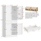 Hzuaneri Buffet Cabinet, Kitchen Cabinet with 6-Tier Door Back Shelf System, Sideboard with 4 Doors and 1 Large Drawer, Modern Style, Kitchen, Living Room, 40 x 80 x 180 cm, White PT21003X