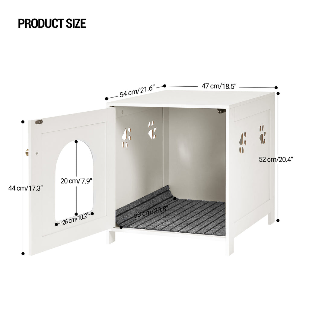 Hzuaneri Cat Litter Box Enclosure, 52 cm L Hidden Litter Box Furniture, Wooden Indoor Pet House with Front Arched Door, Side End Table, Nightstand for Living Room, Bedroom, White CB82213X