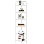 Corner Shelf Stand 6-Tier with Metal Frame, Industrial Corner Bookshelf Plant Shelf for Living Room Bathroom Kitchen, White