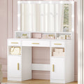 HEXCELEN Dressing Table with Large Mirror, Large Dressing Table with Drawers, Vanity Table, 3 Drawers, 2 Shelves, 5 Open Compartments, 40 × 108 × 140 cm, White,108303X