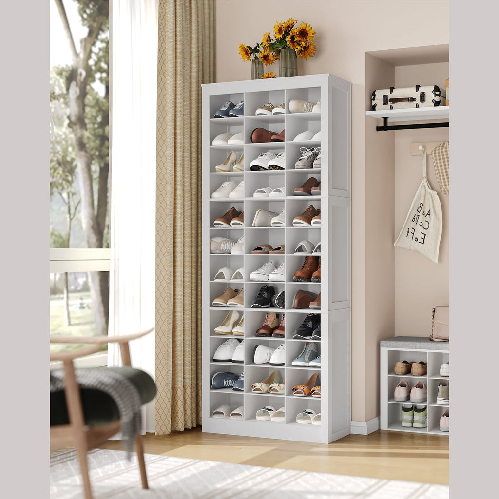 Hzuaneri 12-Tier Shoe Storage Cabinet, Wooden Tall Shoe Rack Organizer, Holds up to 36 Pairs of Shoes, Shoe Storage Organizer for Closet, Entryway, Dorm, Bedroom, White