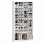 Hzuaneri 11-Tier Shoe Storage Cabinet, 37.6 in Wide Wooden Shoe Rack with 40 Cubbies, Tall Freestanding Shoe Organizer for 40-44 Pairs, Easy Assembly Shoe Cabinet for Closet, Entryway, Living Room, White