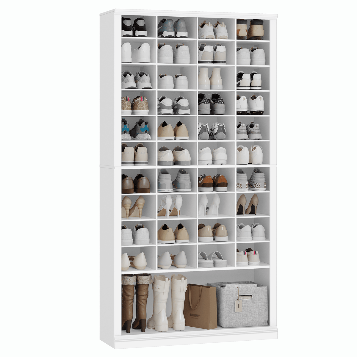 Hzuaneri 11-Tier Shoe Storage Cabinet, 37.6 in Wide Wooden Shoe Rack with 40 Cubbies, Tall Freestanding Shoe Organizer for 40-44 Pairs, Easy Assembly Shoe Cabinet for Closet, Entryway, Living Room, White