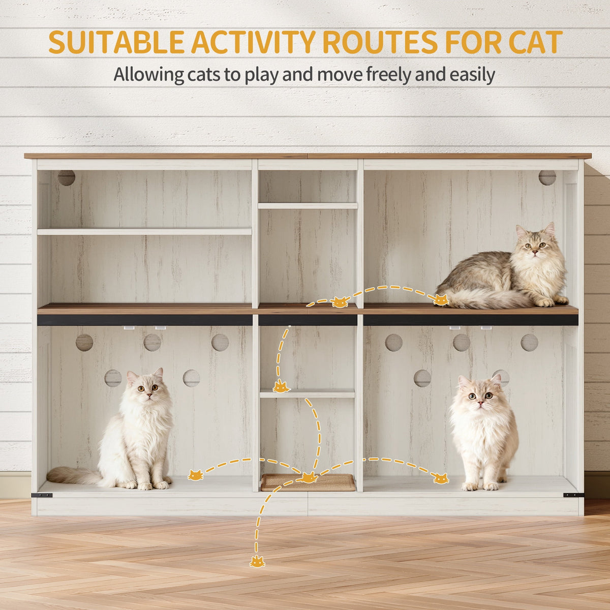 Double Cat Litter Box Enclosure with Storage, Hidden Cabinet for 2 Cats, Rustic Brown and White