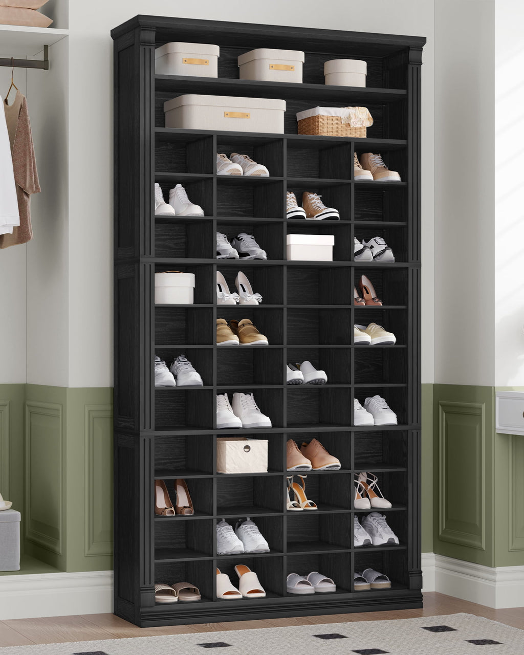 Hzuaneri Shoe Storage Cabinet, 13 Tier Tall Shoe Cabinet with Cubby, Wooden Shoe Rack Organizer, 52 Pairs, for Entryway, Hallway, Bedroom, Black