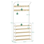 Hzuaneri Coat Rack, Wardrobe with 5 Shelves, 1 Clothes Rail, 9 Hooks, Adjustable, Freestanding Clothes Rack for Hallway, Entrance, 30 x 78.5 x 195 cm, Oak-White, HT19016W