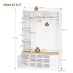 Hzuaneri Coat Rack with Bench, Wardrobe with LED Lighting, Clothes Rack, Adjustable Shelves, 15 Open Compartments, 7 Hooks, for Entrance Area, 40.3 x 120 x 191 cm, White-Yellow HT24603X