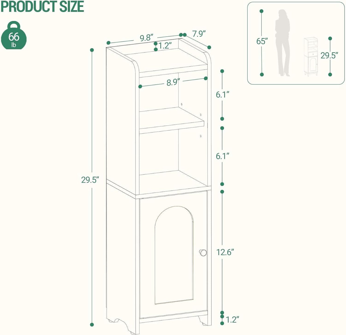 Hzuaneri Bathroom Storage Cabinet, 29.5" Tall Small Corner Freestanding Floor Cabinet with Doors & Adjustable Shelf for Small‑Space Use, White
