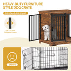 Hzuaneri 27.2" Dog Crate Furniture with Barn Door, Heavy Duty Wooden Kennel for Small Dogs up to 22 lb, Rustic Brown