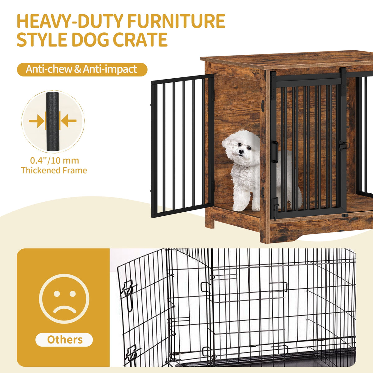 Hzuaneri 27.2" Dog Crate Furniture with Barn Door, Heavy Duty Wooden Kennel for Small Dogs up to 22 lb, Rustic Brown