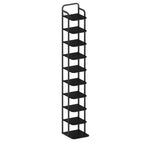 Hzuaneri 10-Tier Vertical Shoe Rack, Tall Shoe Organizer with 2 Hooks, Wooden Shoe Tower for Entryway, Hallway, Closet Space Saving, Free Standing, Black