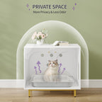 Hzuaneri Hidden Cat Litter Box Enclosure, 31.5" Wooden Indoor Cat House, Litter Box Furniture Cabinet for Self-Cleaning Litter Boxes, White Gold
