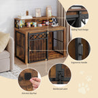 39.4" Large wooden dog crate, Indoor Dog Kennel with Barn Door for Medium/Large Dogs, 3 Doors dog Crate Furniture with Storage, Rustic Brown