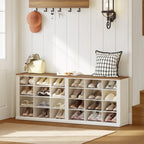 Hzuaneri Shoe Storage Bench, 59"W Farmhouse Widened Wooden Entryway Cubby Organizer with Compartments for Cloakroom & Entryway, Antique White