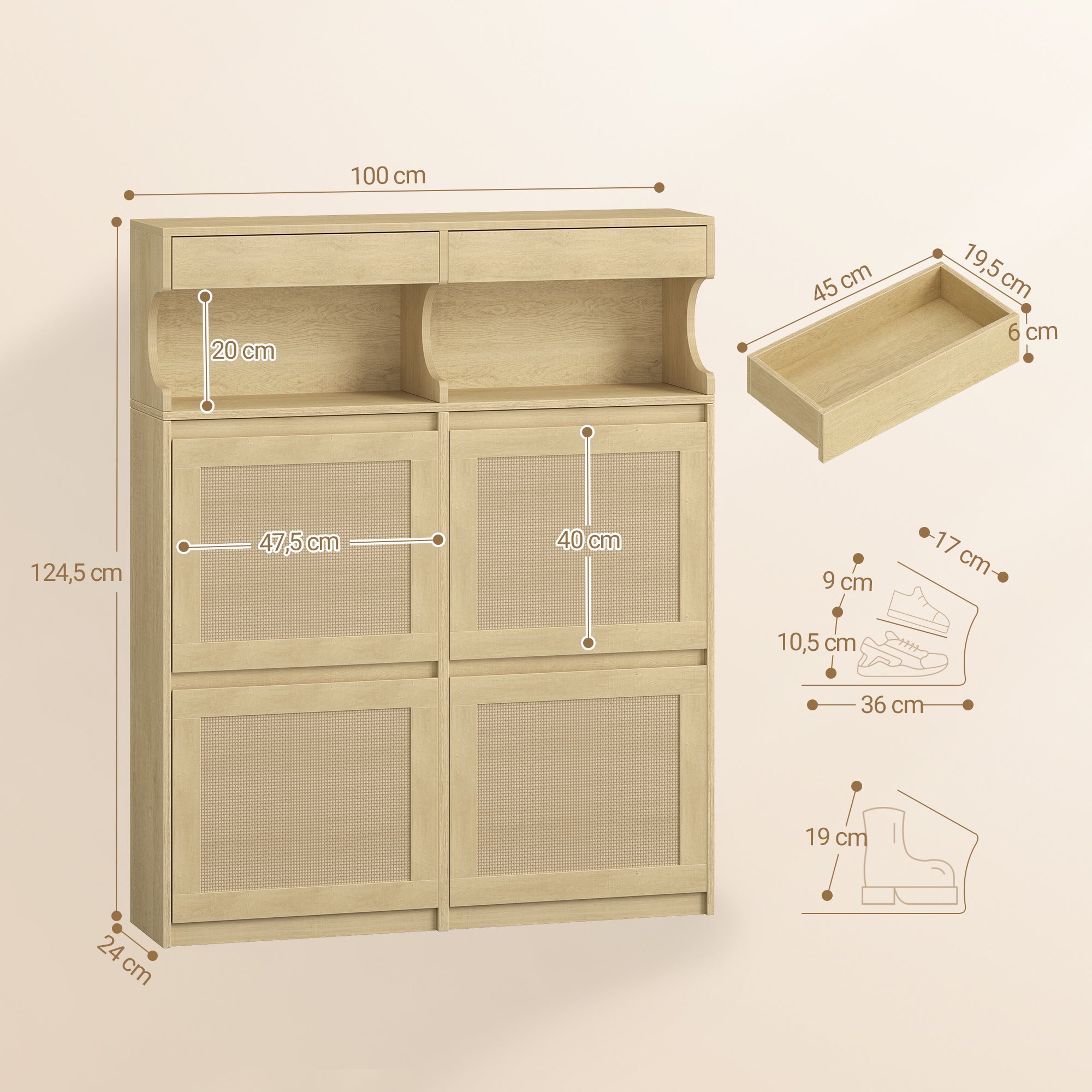 Hzuaneri Shoe Cabinet, Shoe Rack, Shoe Cabinet, Narrow, Adjustable, Shoe Chest for Entrance, Hallway, Wardrobe, 20 Pairs, 4 Doors (100W cm), Yellow SR56702Y
