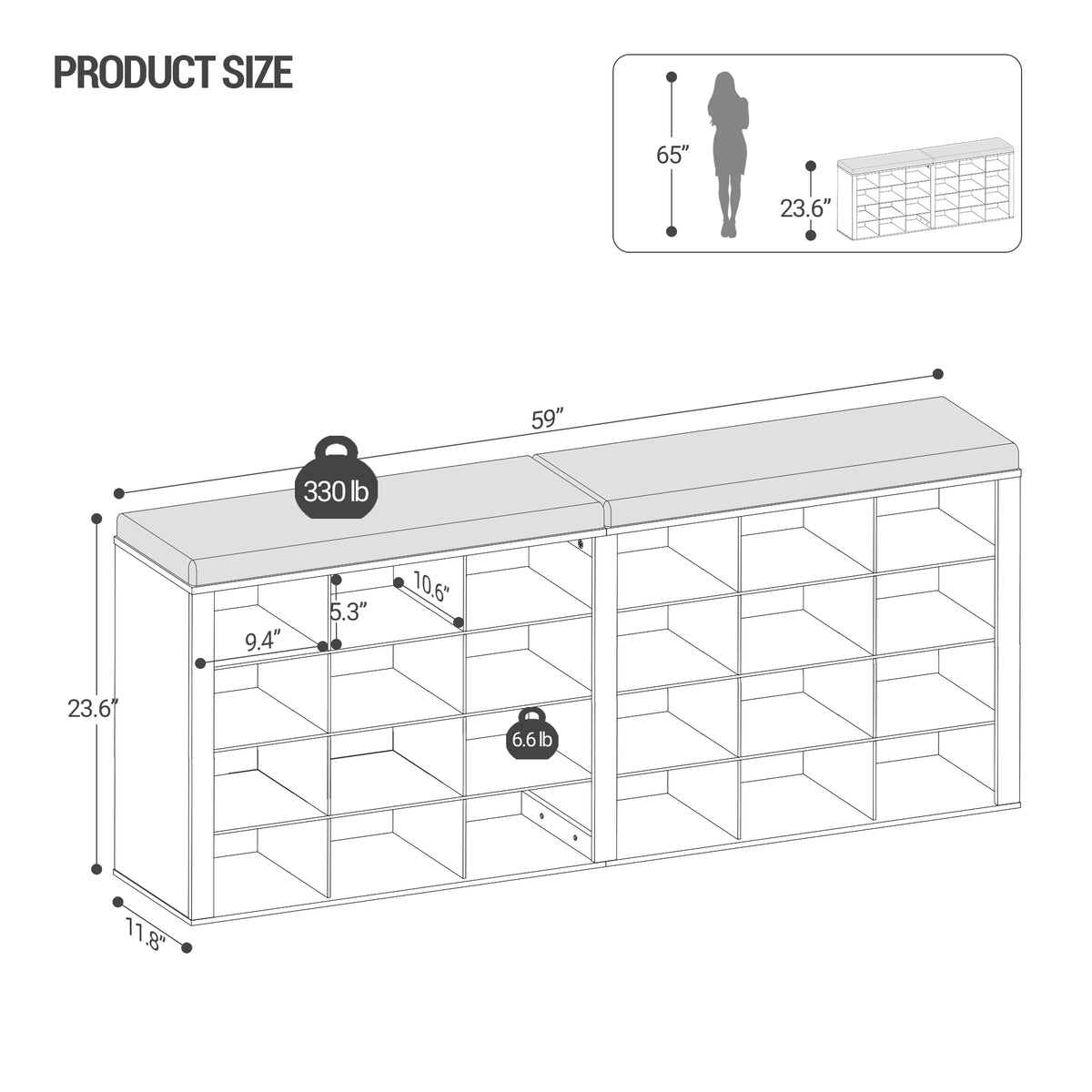 Hzuaneri Shoe Bench, Shoe Rack with Seat, Shoe Cabinet with Bench, 24 Compartments, Entrance Bench with Adjustable Shelves for Living Room, Bedroom, Hallway, White-Grey SB32403GY