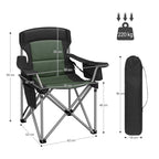 Hzuaneri Folding Camping Chair for Adults Oversized 220KG, Heavy Duty Padded Camping Chair with Adjustable Lumbar Support, Cooler Bag, Cup Holder for Garden Balcony Fishing Black and Green CC00299EAG