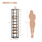 HEXCELEN Vertical Shoe Rack, 10 Tiers Narrow Shoe Rack with Hooks, Adjustable, Space-Saving, Shoe Tower for Living Room, Entryway and Hallway, Brown and Black, 33.4 × 33.4 × 170.6 cm