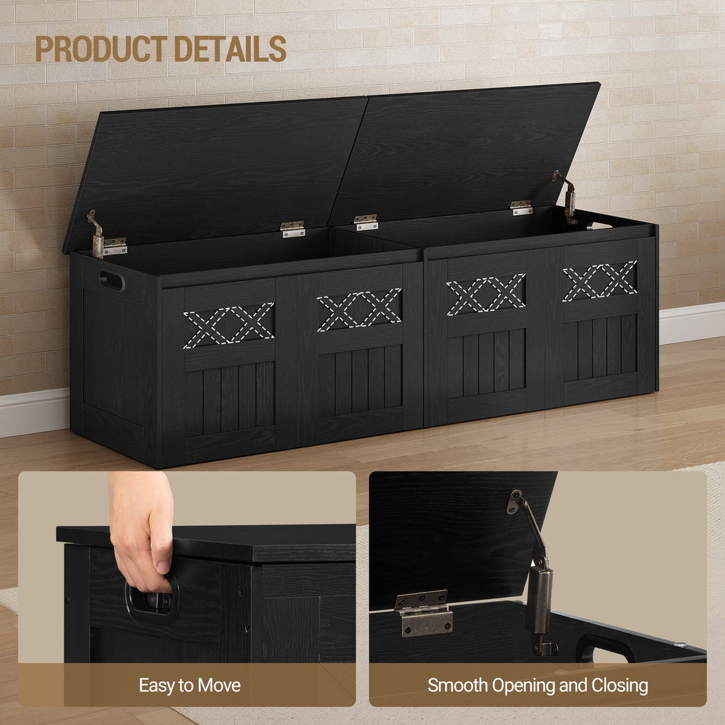 59"wooden storage bench with,multi-use for entryway,bedroom,Black