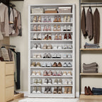 Hzuaneri 71.3" Tall Farmhouse Freestanding Wooden Shoe Storage Cabinet, 10‑Tier Cube Shoe Organizer, Holds 36‑40 Pairs of Shoes, Storage Solution for Entryway & Living Room, White