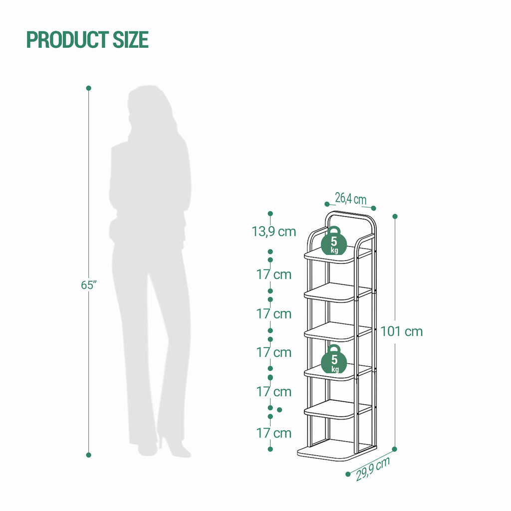 Hzuaneri Vertical Shoe Rack, 6-Tier Shoe Shelves, Wooden Shoe Organizer for Closet, Entryway, Rustic Brown and Black