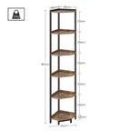 HEXCELEN Corner Shelf, 6-Tier Bookshelf, Freestanding Shelf, Storage Shelf, Corner Bookshelf, Brown-Black