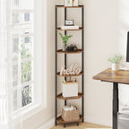 HEXCELEN Corner Shelf, 6-Tier Bookshelf, Freestanding Shelf, Storage Shelf, Corner Bookshelf, Brown-Black