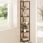HEXCELEN Corner Shelf, 6-Tier Bookshelf, Freestanding Shelf, Storage Shelf, Corner Bookshelf, Brown-Black